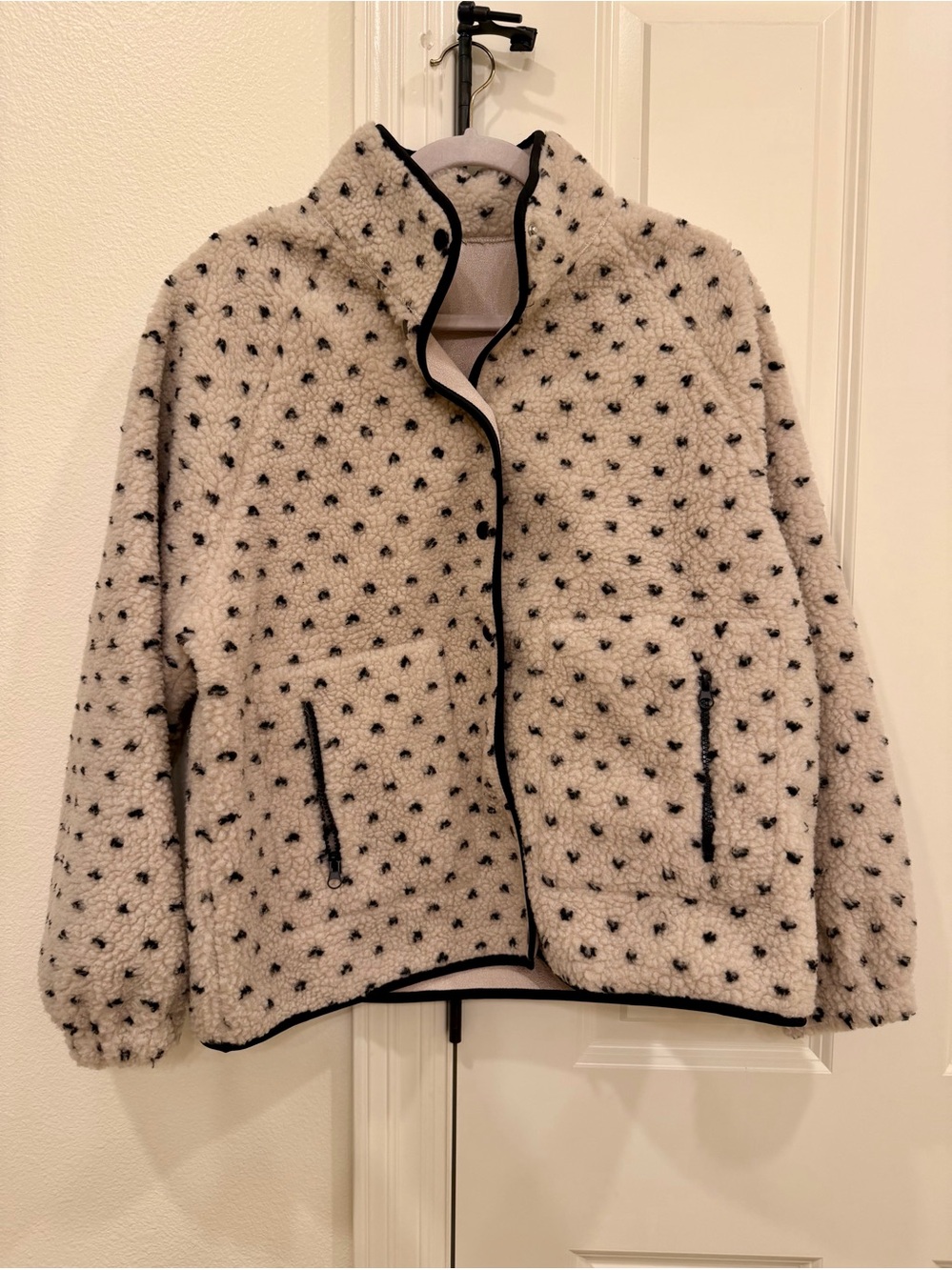 Fleece Jacket - Cream with Black Dots